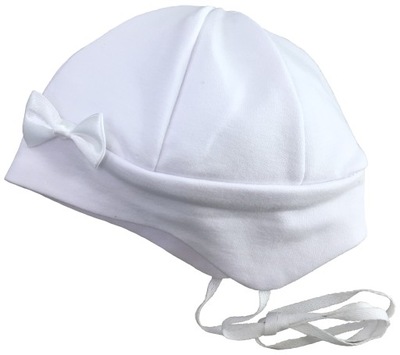 CZAPECZKA wiązana biała czapka z kokardą 68 cm +4m jednowarstwowa