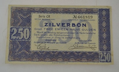 Holandia - banknot - 2-1/2 Gulden 1938 rok