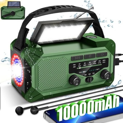 10000mAh Radio Awaryjne Solarne Pogodowe AM FM SOS z ładowarką USB i Kompas