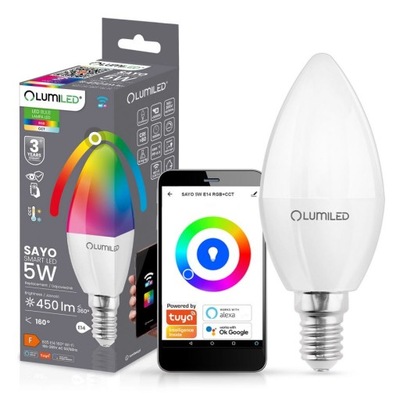 Żarówka LED E14 ŚWIECZKA 5W RGB ściemnialna inteligentna TUYA WiFi SMART