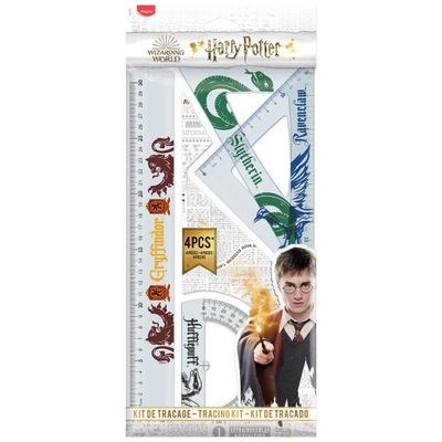 Zestaw Geometryczny 4 szt Linijka 30cm Ekierka Kątomierz HARRY POTTER Maped