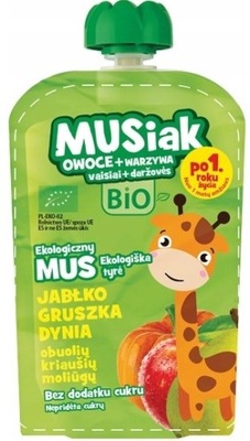 Mus Owocowo- Warzywny Jabłko Gruszka Dynia BIO Bezglutenowy 100 g