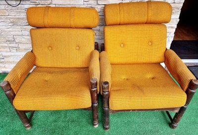 Fotele fotel PRL krzesło materiałowe vintage 2 szt