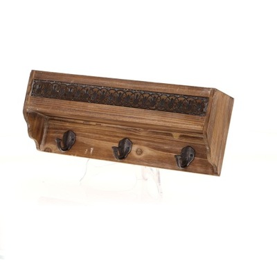 Wieszk drewniany-półka z 3 haczykamni 40x10x17cm MESSA