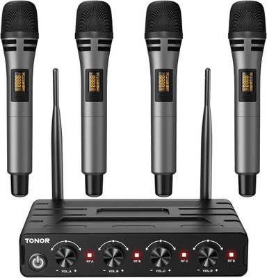 TONOR System Mikrofonów Bezprzewodowych, 4 mikrofony UHF do karaoke