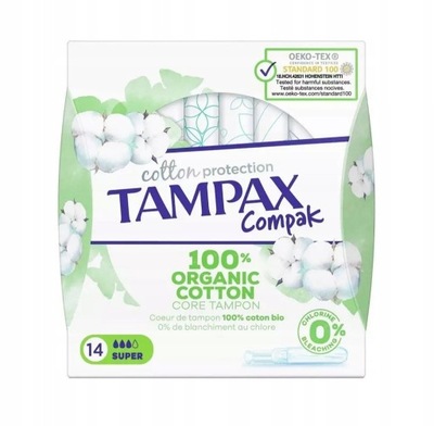 TAMPAX Compak super tampony Ochronne 14szt 100% organic cotton