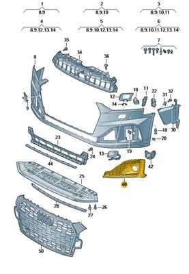 Решітка заглушка бампер перед правий audi a5 b9 aso фото №1