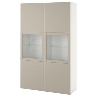IKEA BESTA Regał/szklane drzwi beżowy 120x42x193cm