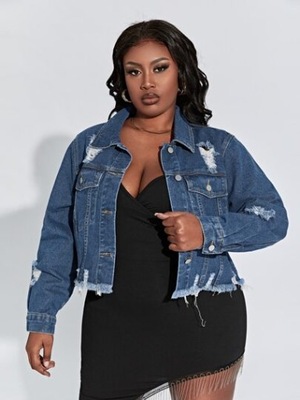 SHEIN PLUS SIZE KURTKA JEANSOWA PRZETARCIA 52 1V9A