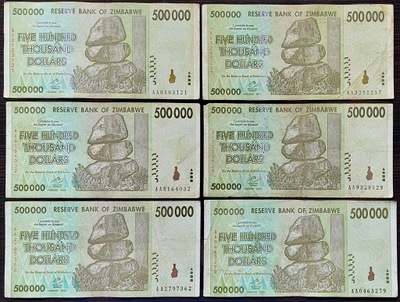 #023. Banknot Zimbabwe 500 000$ 2008r. Seria AA Obiegowy