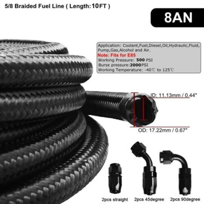 Racing Car 3M AN4-AN12 10FT Black Braided Oil Fuel Fittings Hose End~12998 