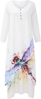 Biała sukienka maxi wzór print trapezowa XL 42