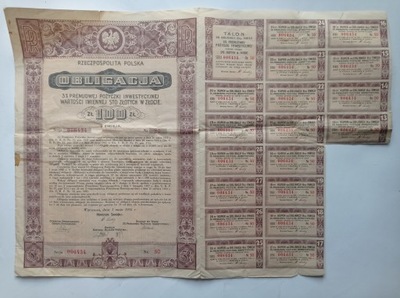 Obligacja pożyczki inwestycyjnej 100 zł w złocie - RP - 1935 rok