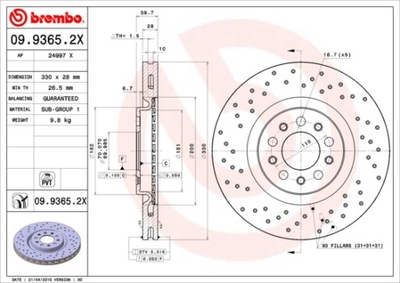 DISCOS DE FRENADO PARTE DELANTERA BREMBO 09.9365.2X 0993652X  