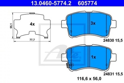 ATE 13.0460-5774 КОМПЛЕКТ КОЛОДОК ТОРМОЗНЫХ, ТОРМОЗА TARCZOWE