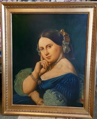 Stary stylowy portret kobiety matrony piękna rama