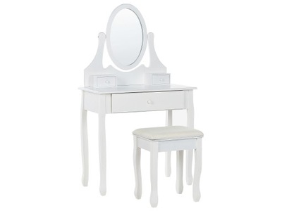 Toaletka biała 3 szuflady owalne lustro stołek