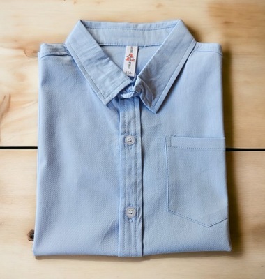 Eleganka koszula błękitna chłopięca krótki rękaw r. 134