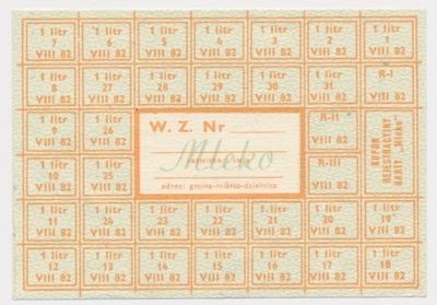 7583. PRL Kartka żywnościowa 1982 Sierpień Mleko