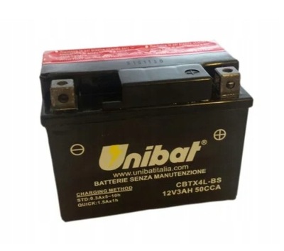 UNIBAT AGM АККУМУЛЯТОР МОТОЦИКЛА 12V 3AH 50A CBTX4L-BS P+