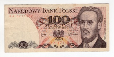 100 złotych 1975 AA rzadsza seria