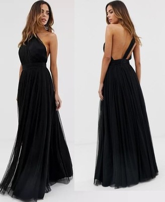 sukienka tiulowa asymetryczna maxi czarna 40 L