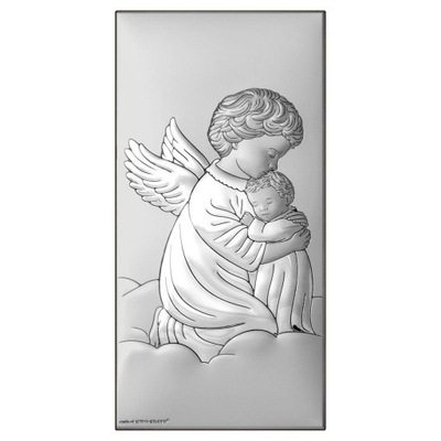 Obraz anioła stróża srebrny 6x12 cm