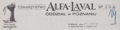 Towarzystwo ALFA-LAVAL Oddział w Poznaniu 1934