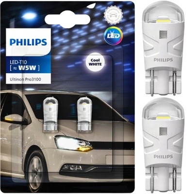 LEMPUTĖS LED PHILIPS ULTINON PRO3000 W5W T10 5W5 6000K KOMPLEKTAS LEMPUČIŲ 2 VNT. 