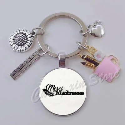 FASHION MERCI MAITRESSE FRENCH WORD, GIFT GLASS KEYCHAIN JEWELRY PARA  