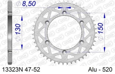 ENGRANAJE NAPEDZANA PARTE TRASERA MOTO ALUMINIO ANODOWANA PLATEADA 13323N-52  