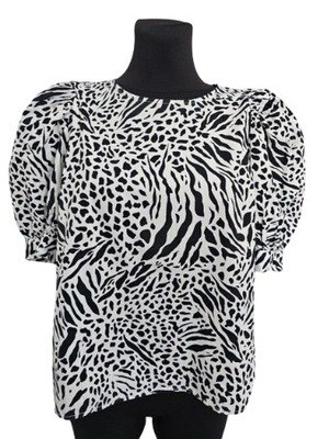 H&M bluzka biała zebra bufki elegancka 36