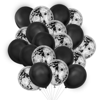 Zestaw balony CZARNE przeźroczyste czarne konfetti