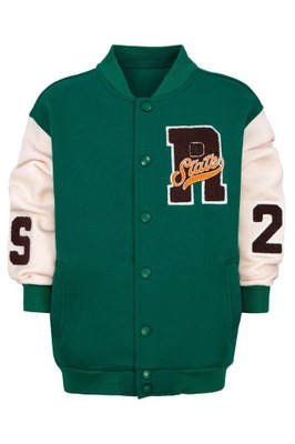 ciepła bluza kurtka bejsbolówka zielona dres 134
