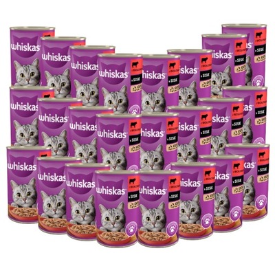 WHISKAS 1+ z Wołowiną w Sosie 24x400g Puszki Karma