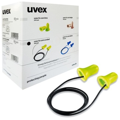 Zatyczki do uszu Uvex hi-com lime z żyłką 100 par