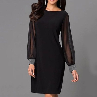 New Black Mini Dresses O-Neck Loose Body Slim Mesh