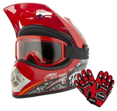 CASCO CROSSOWY DZIECIECY ENDURO QUAD BMX S+REKAWICE+GOGLE  