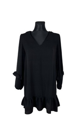 Czarna Sukienka Falbanki Zara S 36