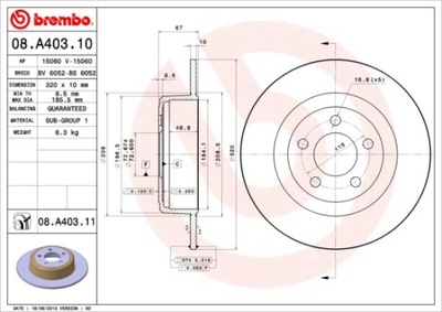 DISCOS DE FRENADO PARTE TRASERA BREMBO 08.A403.11 08A40311  