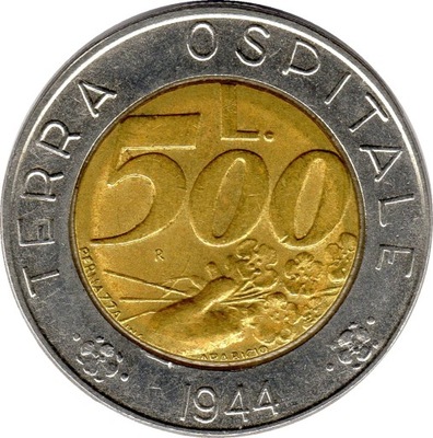 SAN MARINO 500 lirów 1991 bimetal