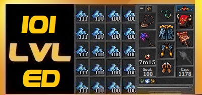 TIBIA 101 LVL ED DRUID QUINTERA + SKILLED ALTS + 100cc GOLD +EQ