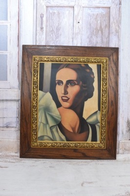 T De Łempicka - Portret Kobiety - Art Deco - Stary Obraz Olejny z Francji