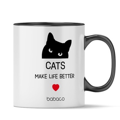 Ceramiczny kubek Cats make life better Czarny Kot