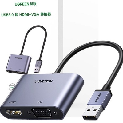 UGREEN PRZEJŚCIÓWKA ADAPTER HDMI 1.3 + VGA 1.2 1920X1080@60HZ MOCNA SZARA