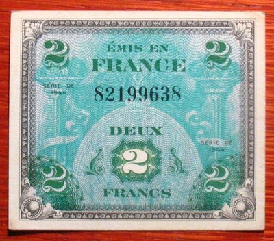 Okupacja Francji 1944 r. 2 franki 82199638 z obiegu