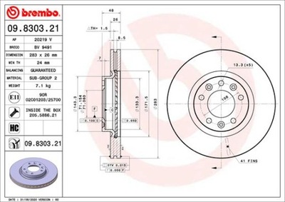 BREMBO 09.8303.21 ДИСК ТОРМОЗНОЙ