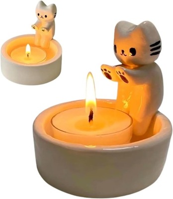 Cute Cat Candle Holder,Cartoon Kitten Candle Holder,Kitty Warming Its Paws