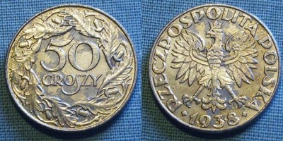 50 groszy 1938 niklowana ładna bez obiegowa