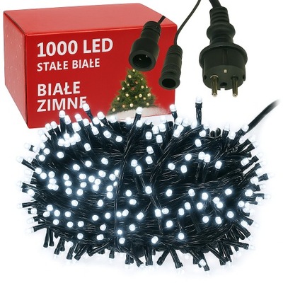 LAMPKI CHOINKOWE 1000 LED ZEWNĘTRZNE BIAŁE ZIMNE 70M STAŁE ŚWIATŁO
